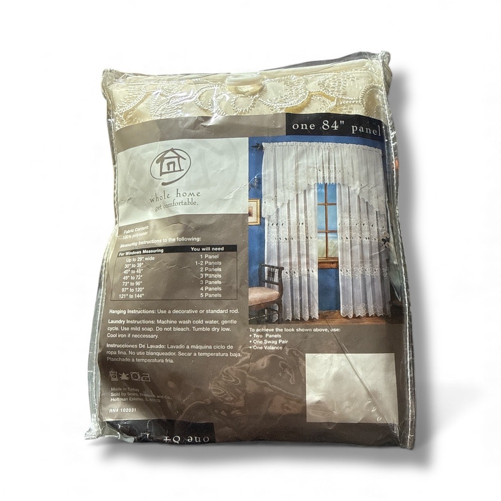 Whole‎ Home 84 inch Lace Embroidered Window Curtain Panel Ivory Polyester NEW